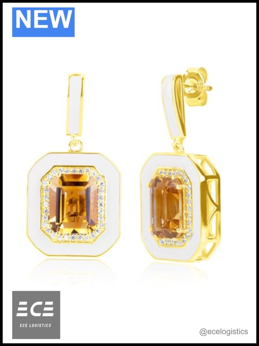 14k Gold over Sterling Silver Dangle Earrings with Citrine and White Sapphire